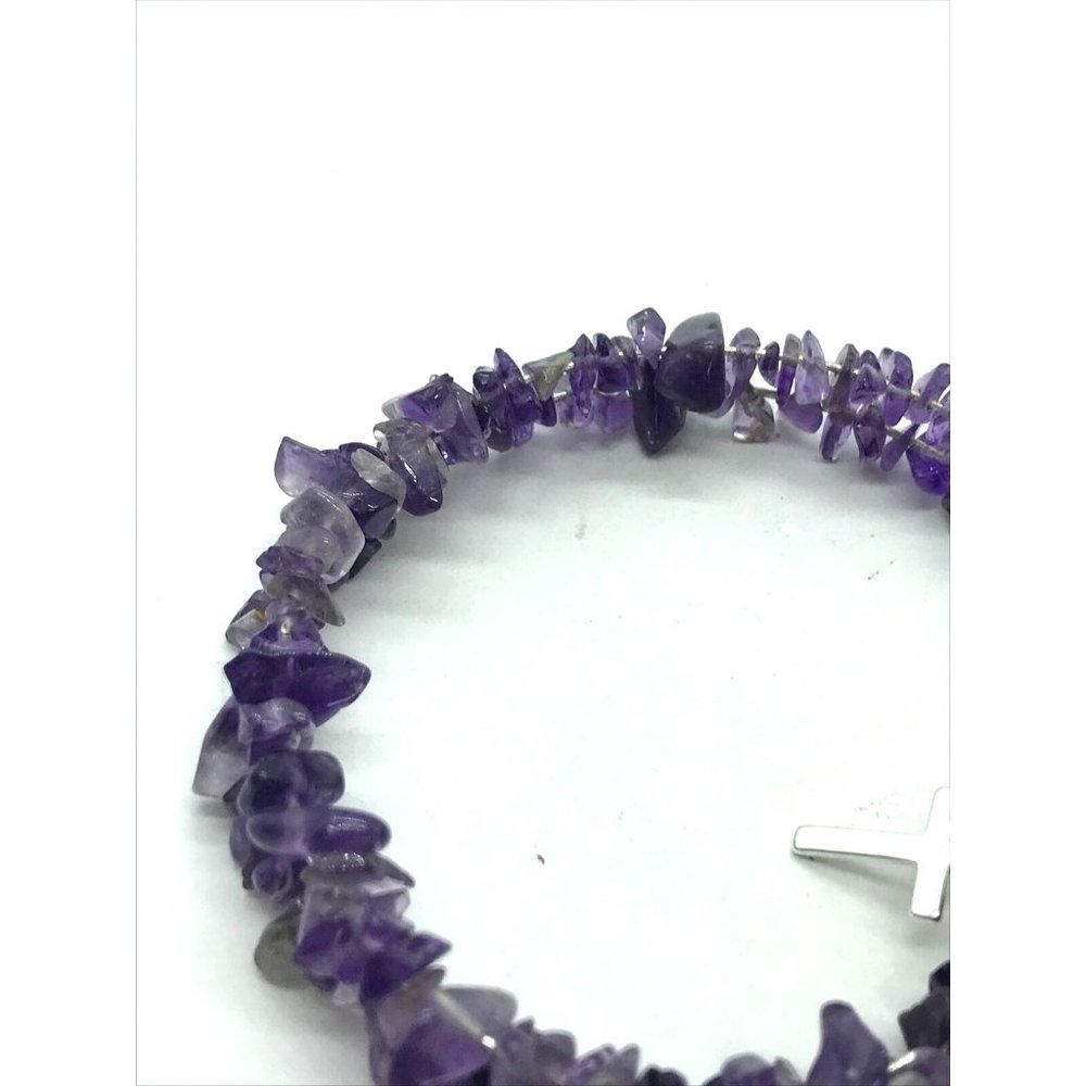 Love This Life Faith Cross Charm semi precious Stone Wrap Bangle Bracelet purple - Picture 4 of 8